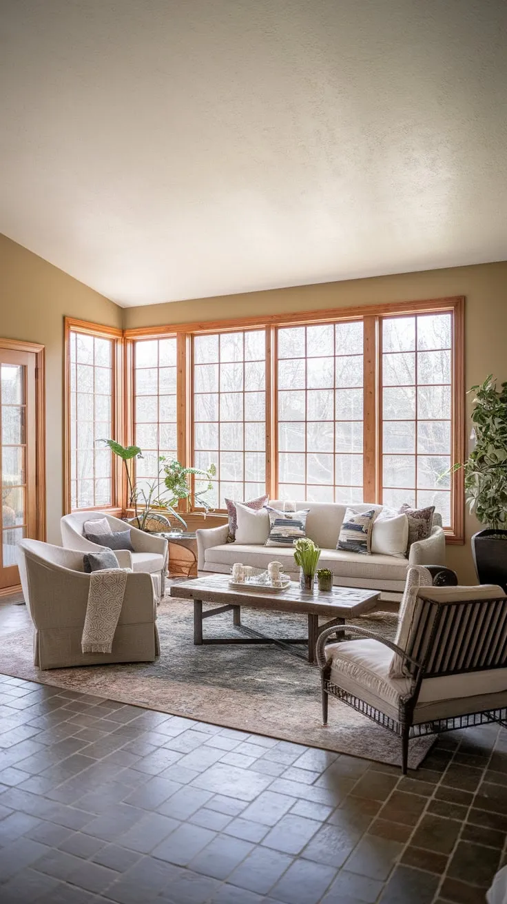 Sunshine streams in, welcoming you to a sunroom sanctuary.