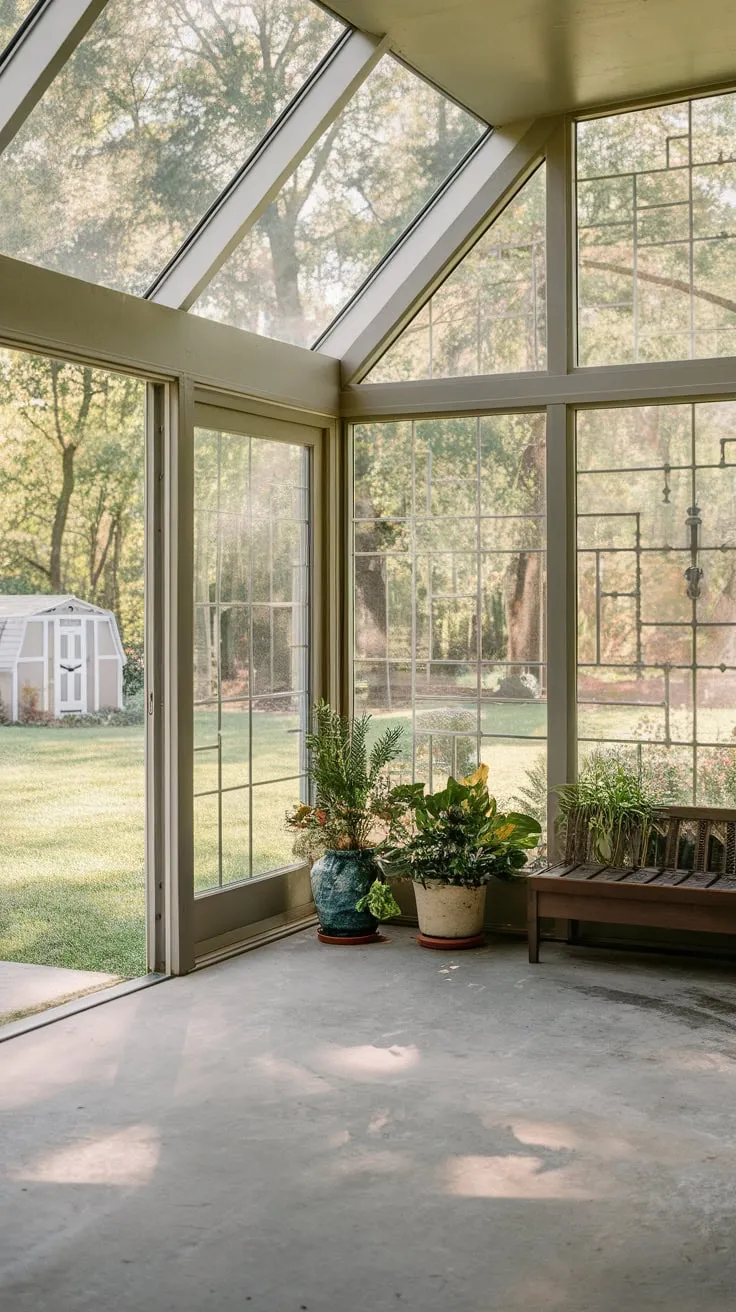 Concrete cool meets sunshine views: the perfect sunroom floor for all seasons.