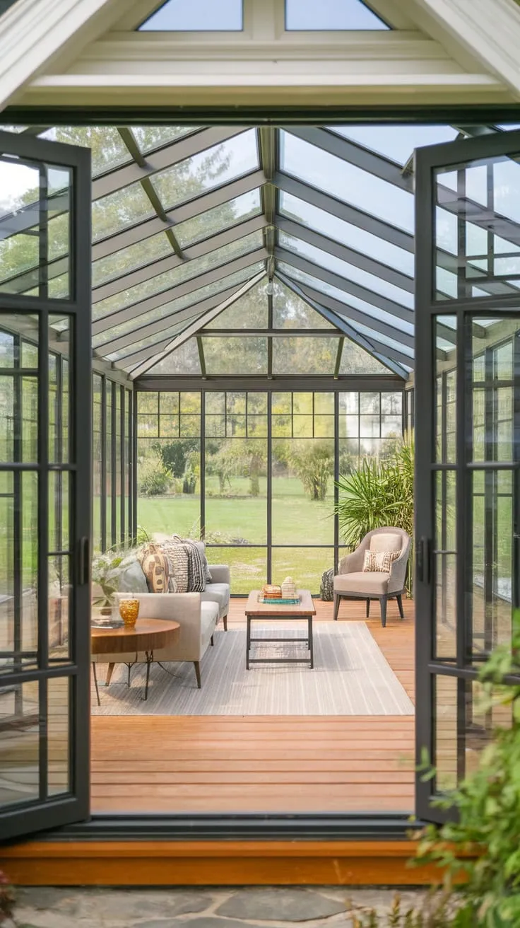 Sun-drenched floors, garden views: this sunroom's hardwood is the perfect foundation for year-round bliss.