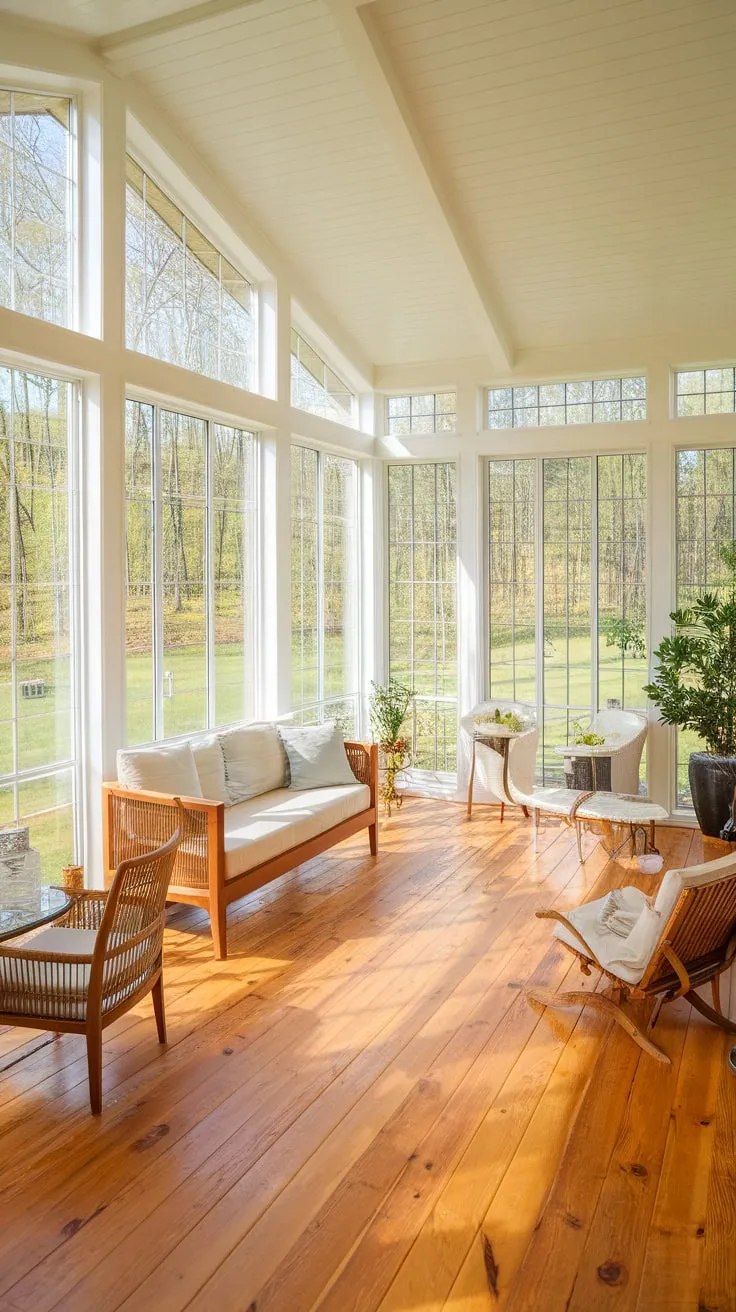 Sun-kissed floors and endless views: sunroom perfection.