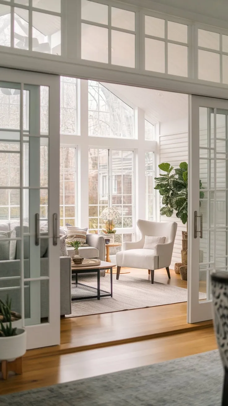 Sunroom serenity seamlessly flows into living room life.