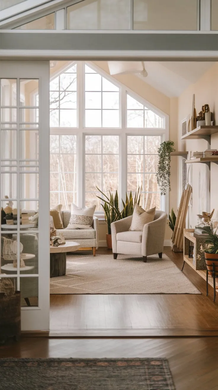 Sunroom serenity flows seamlessly into living room life.