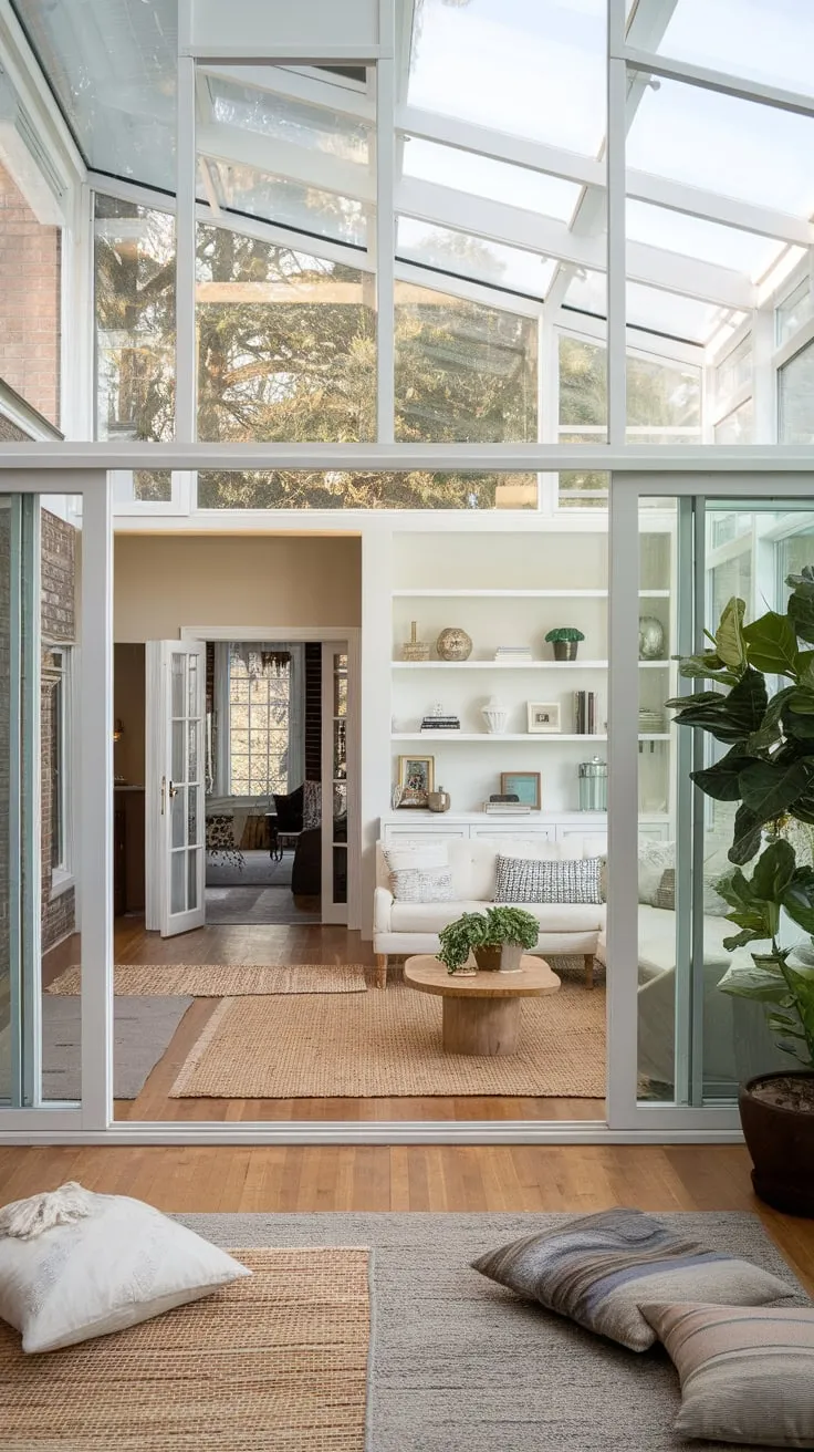 Sunroom serenity flows seamlessly into living room warmth.