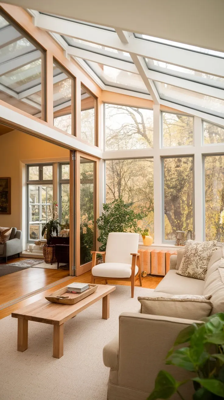 Where sunlight and comfort collide: sunroom meets living room.