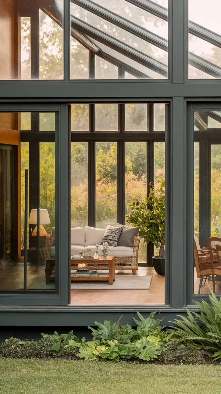 Sunroom serenity flows seamlessly into living room bliss.