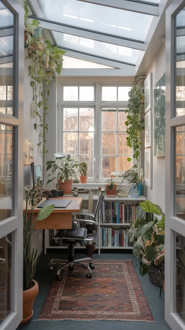 Maximize sunlight and minimize clutter: sunroom office goals.