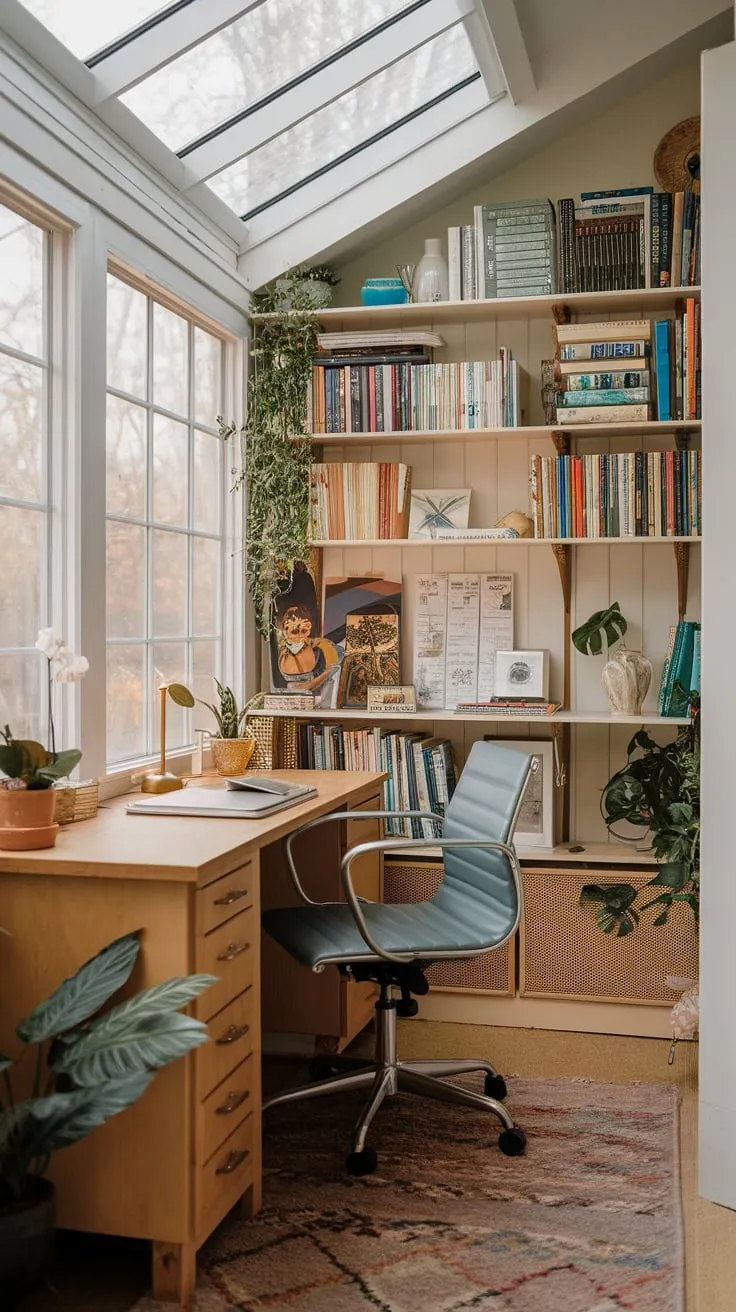 Maximize sunlight, minimize clutter: sunroom office goals.