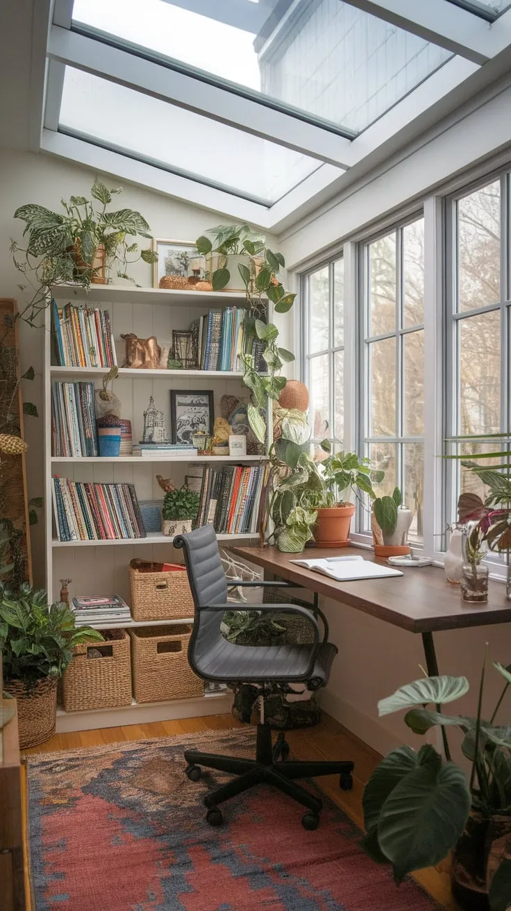 Sunshine, books, and productivity: my small sunroom office dreams came true.