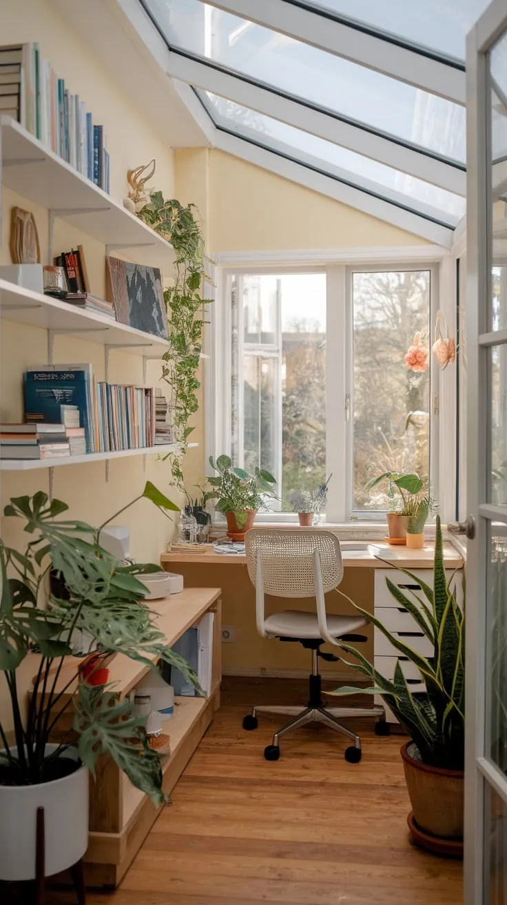 Maximize sunlight, minimize clutter: sunroom office goals.