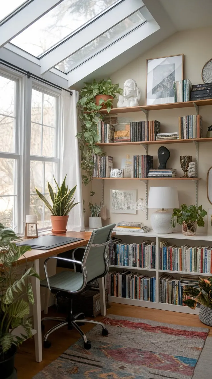 Sunshine, books, and productivity: my sunroom office dreams in a small space.