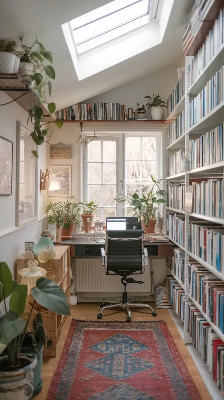 Sunroom office goals: maximizing light, minimizing space.