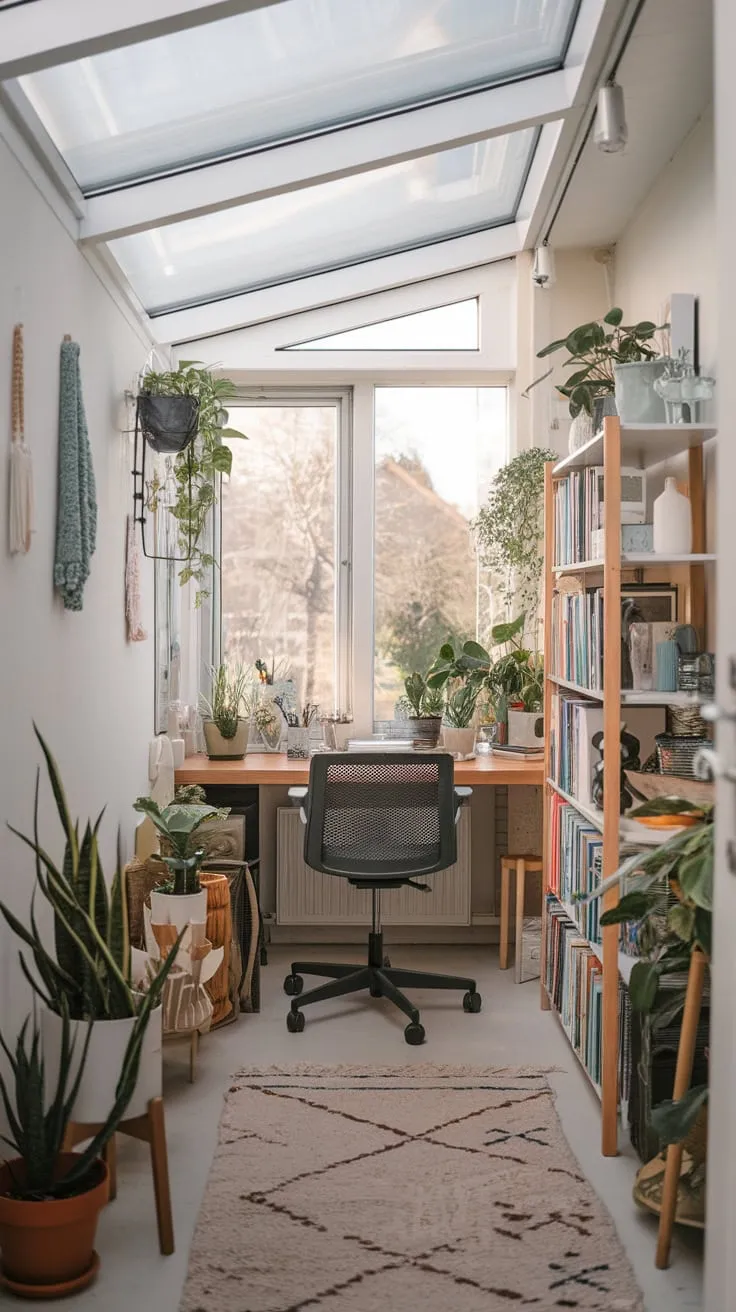 Sunshine, books, and productivity: my sunroom office dreams in a small space.