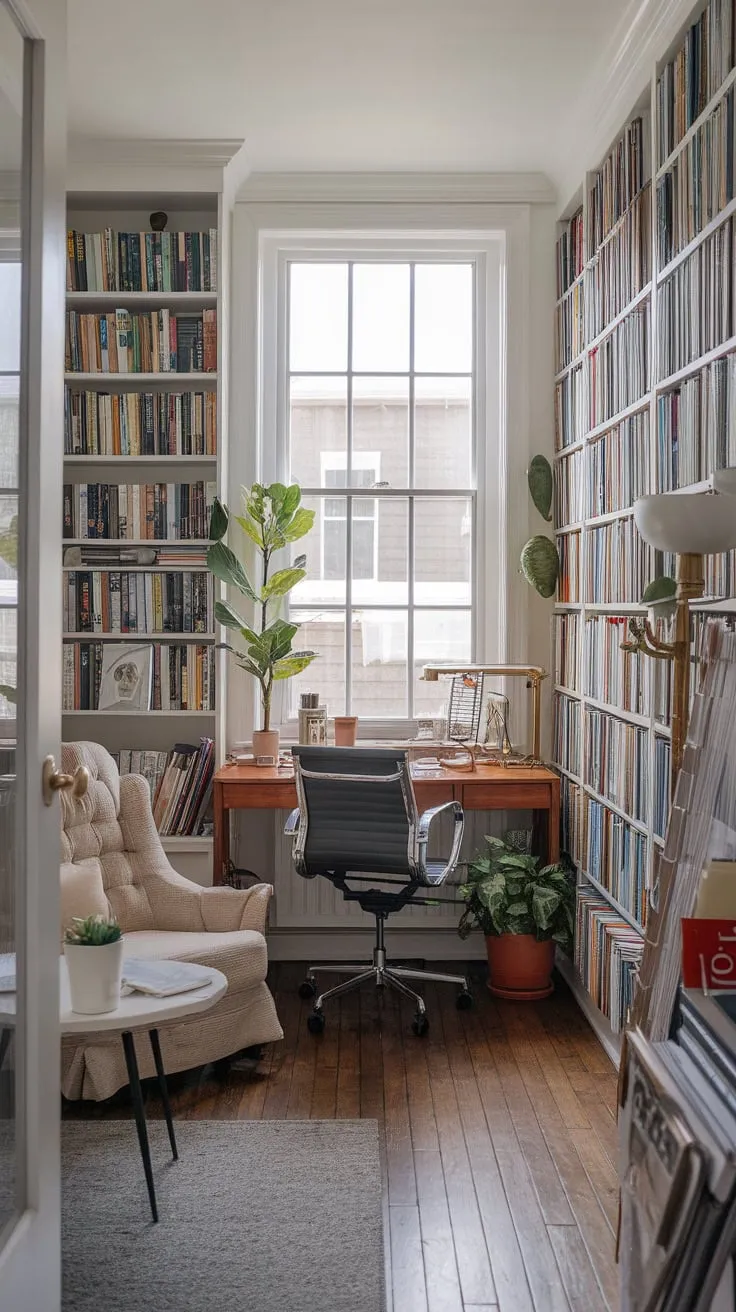 Sunroom office goals: maximizing light, minimizing space.