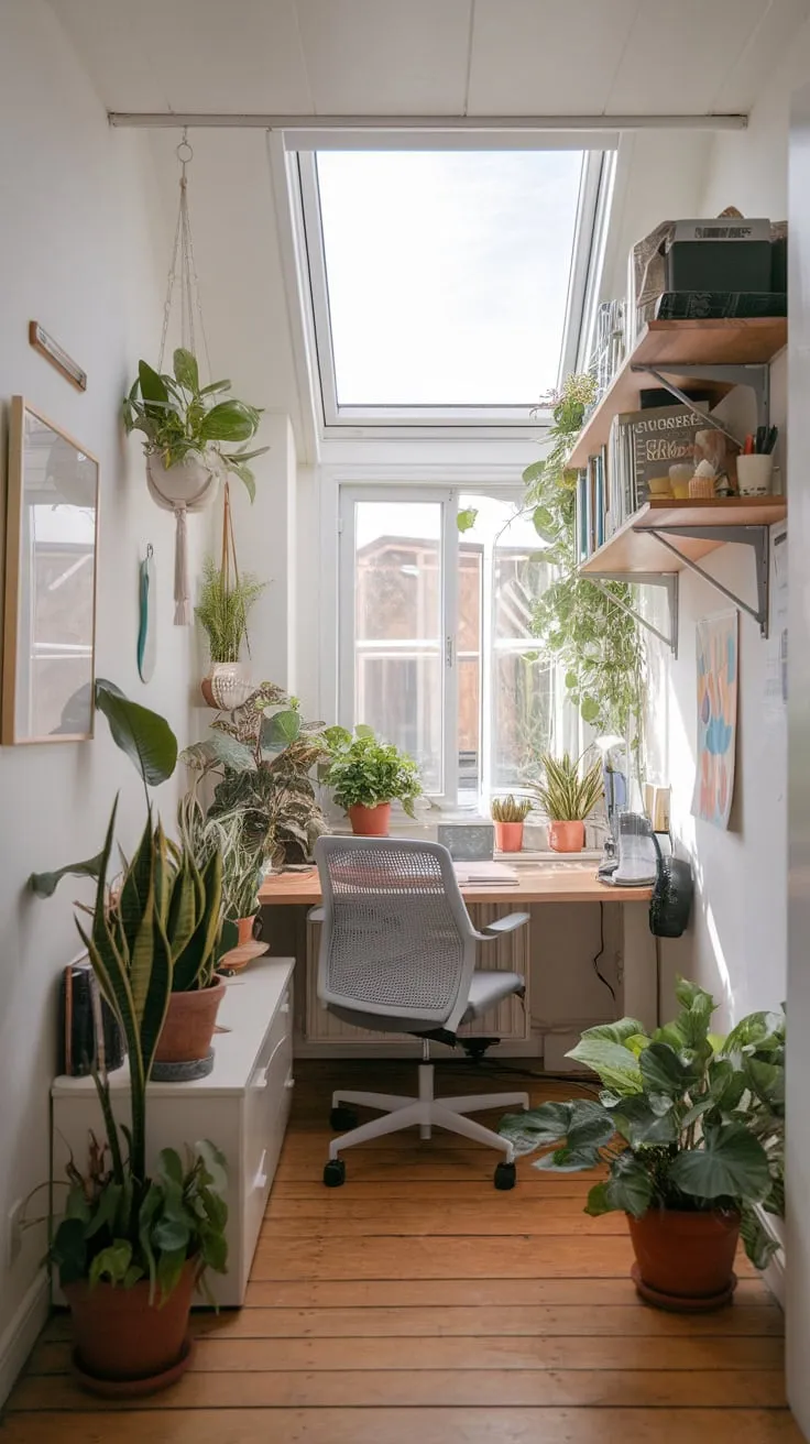 Sunlight, plants, and productivity: my dream small sunroom office.