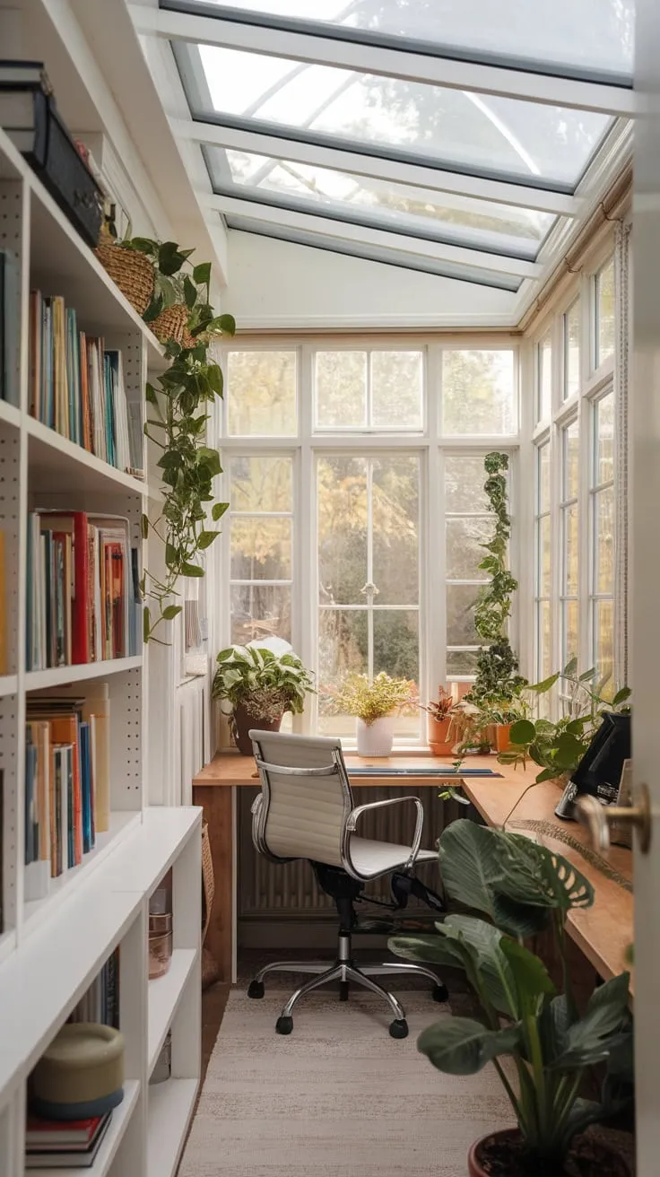 Maximize sunlight, minimize space: sunroom office goals.