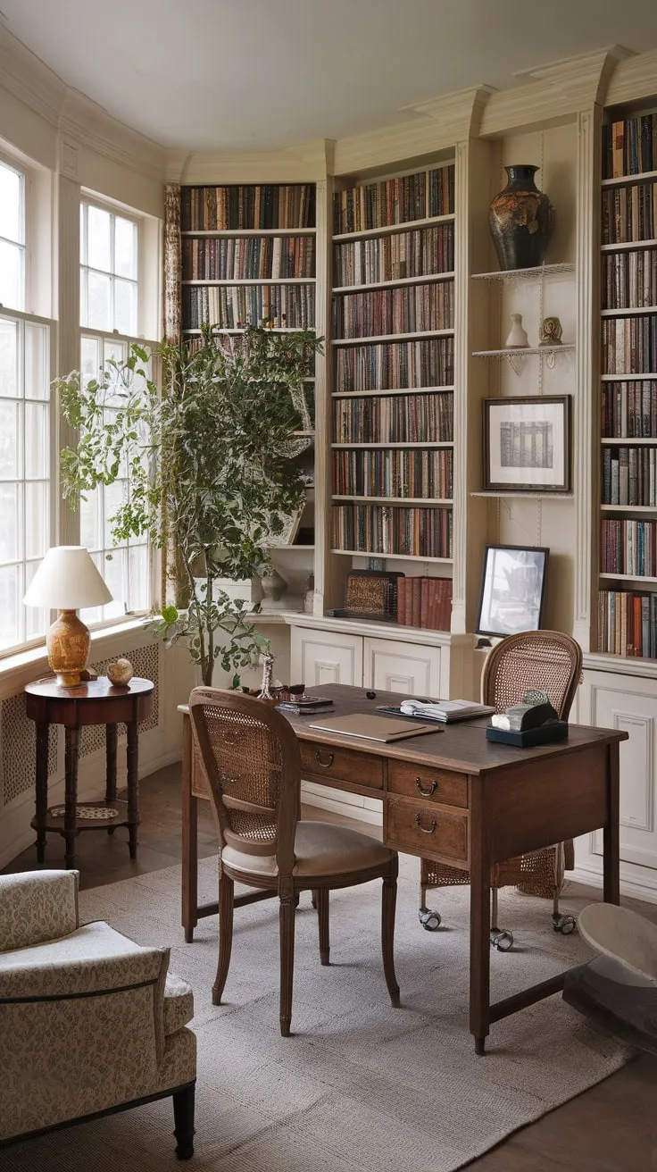 Vintage charm meets modern work: my sunroom office, a haven of inspiration.