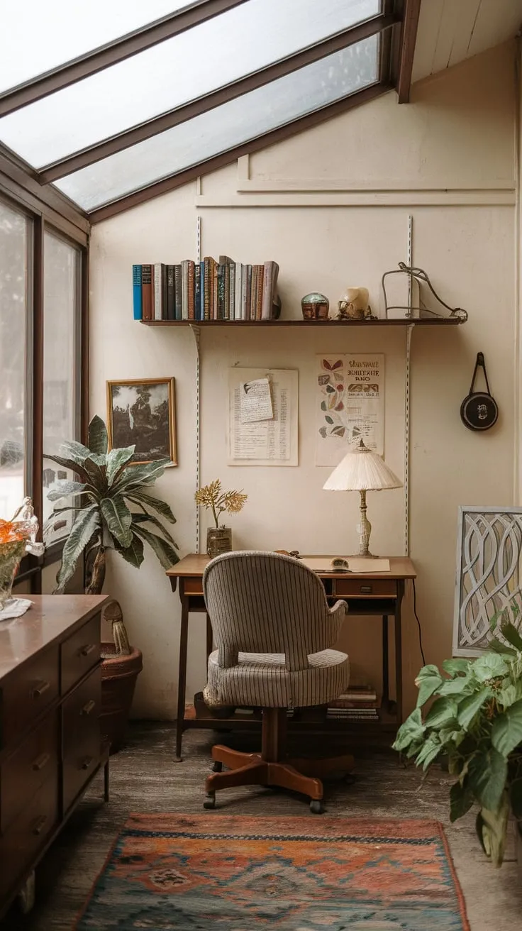 Sunlight fuels creativity in this vintage sunroom office.