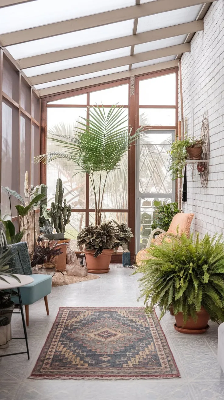 Sun-drenched sanctuary where plants thrive and bohemian dreams bloom.