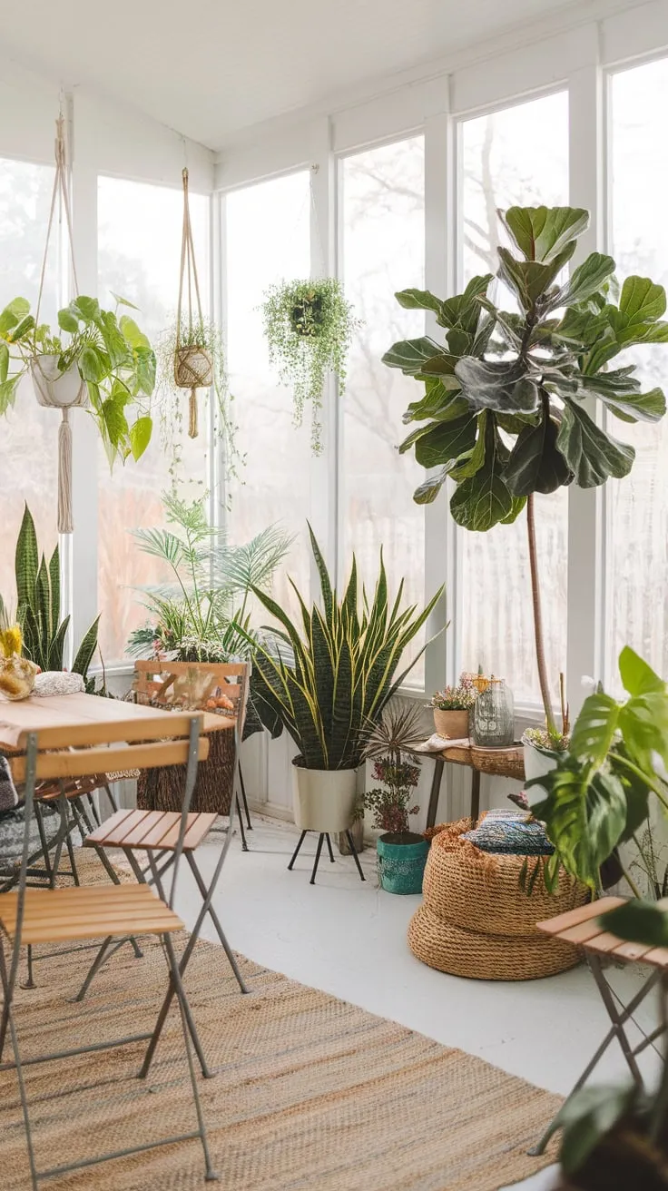 Sunroom serenity: where plants thrive and worries unwind.
