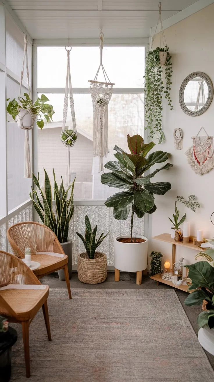 Sun-drenched sanctuary where plants thrive and bohemian dreams take root.