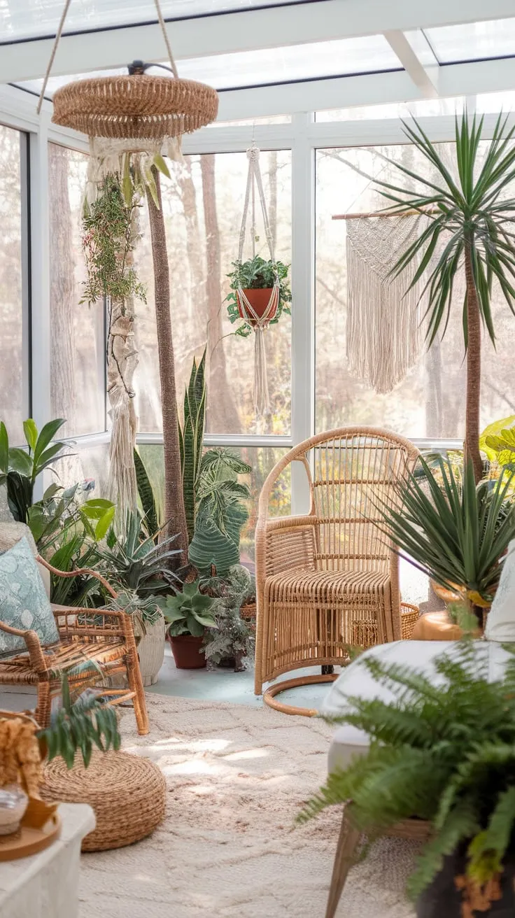 Sun-drenched sanctuary where plants thrive and bohemian dreams bloom.