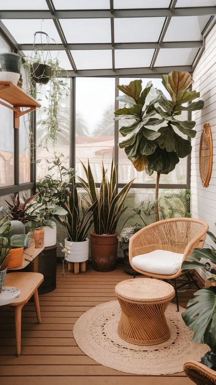Sun-drenched sanctuary, where plants thrive and bohemian dreams bloom.