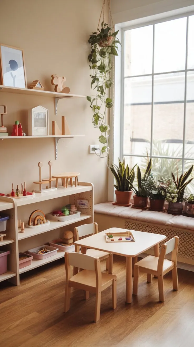 Sunshine and learning bloom together in this mini Montessori sunroom.