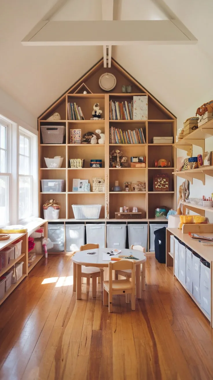 Sunshine streams into this Montessori sunroom playroom, fostering learning and joy.