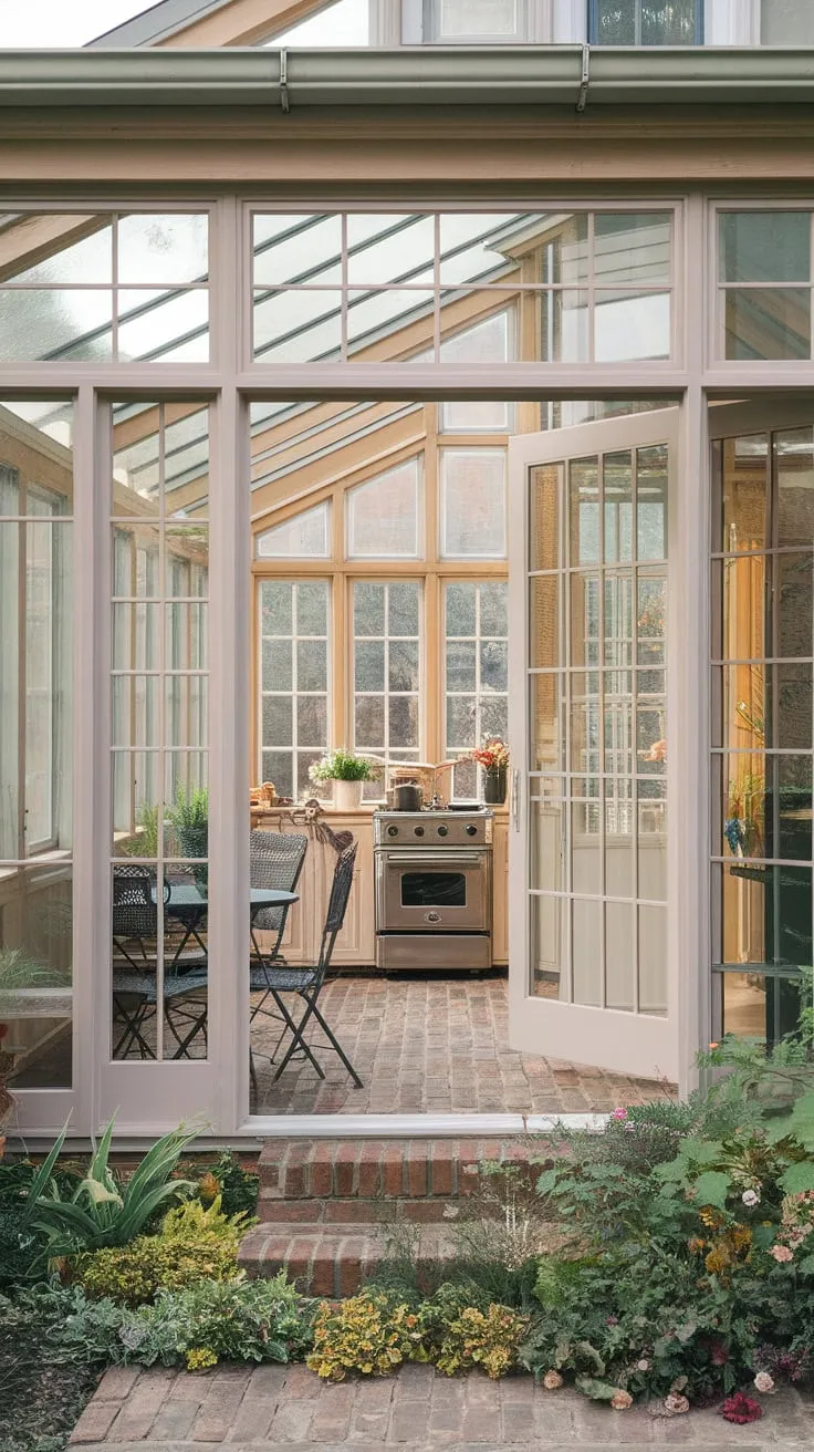 Sunroom windows: transforming porches into sun-drenched kitchens.