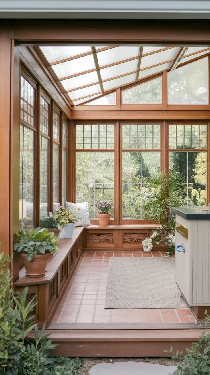 Sunlight streams through gridded panes, transforming a porch into a sun-drenched haven.