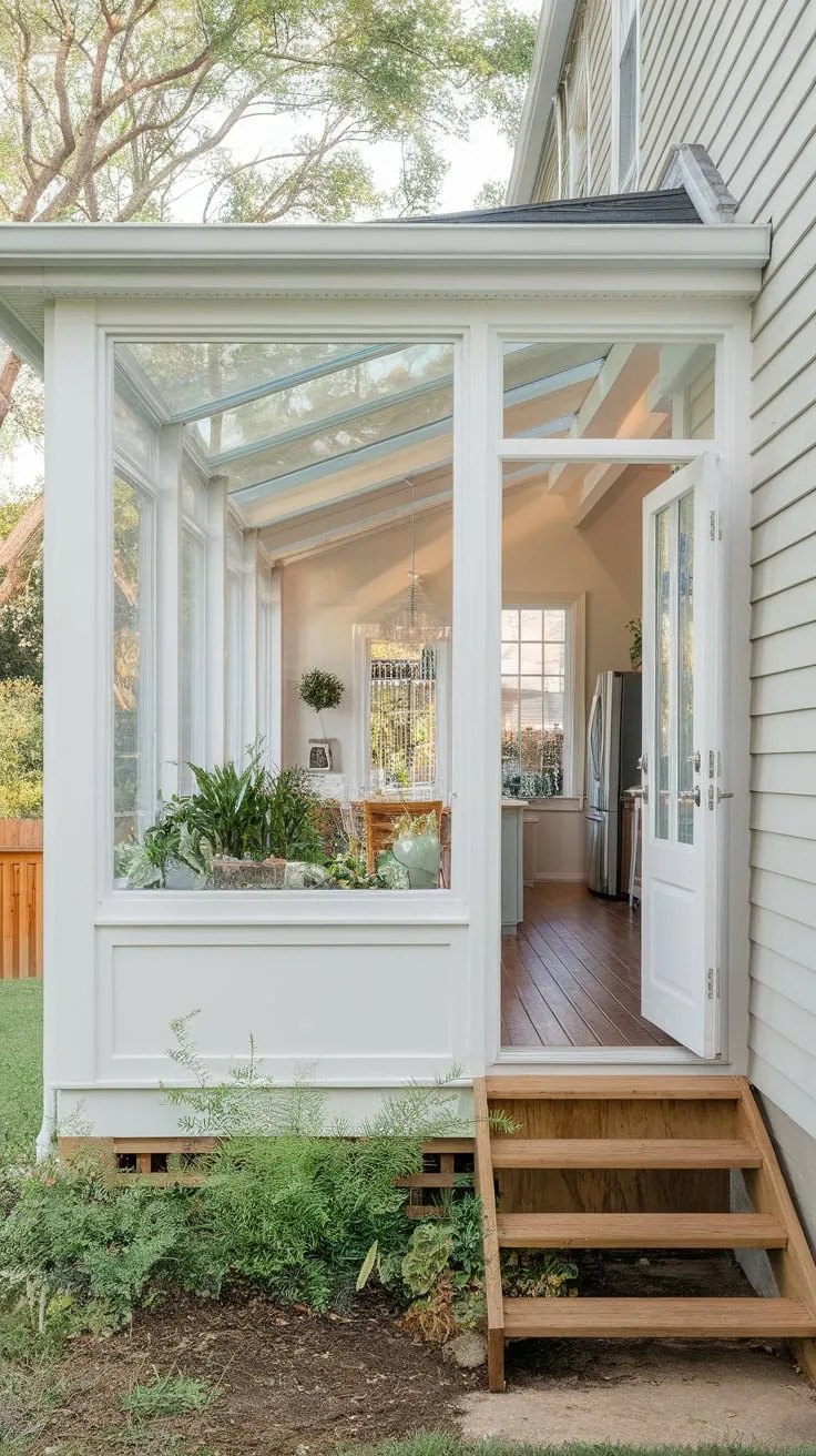 From porch to paradise: sunroom windows framing a brighter kitchen view.
