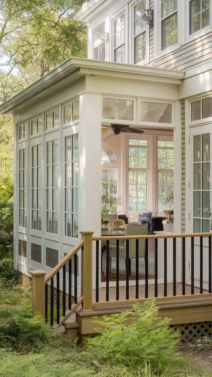 Sunlight streams through, transforming a porch into a culinary haven.