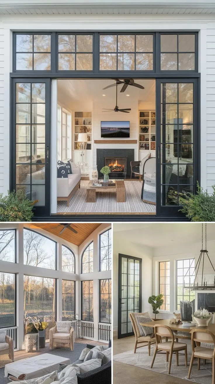 Cozy up by the fireplace in our sunroom, where every season feels like home.