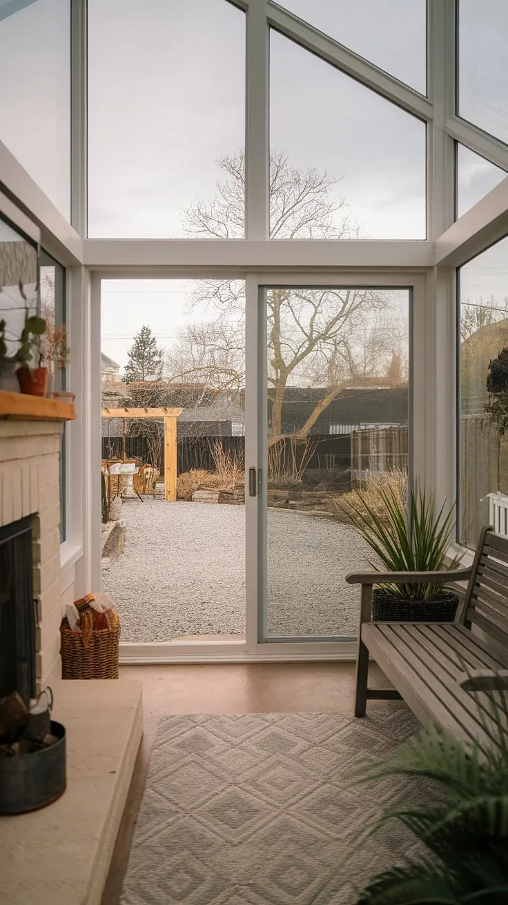 Imagine crisp autumn evenings spent in this sunroom, the crackling fireplace casting a warm embrace.  This sunroom design masterfully blends indoor comfort with the beauty of the backyard, thanks to floor-to-ceiling windows and a sliding glass door.  The sunroom features, including the strategically placed fireplace and sunroom decor, create a perfect space for indoor-outdoor living.  The backyard fireplace extends the cozy ambiance outdoors, a testament to exceptional fireplace design.