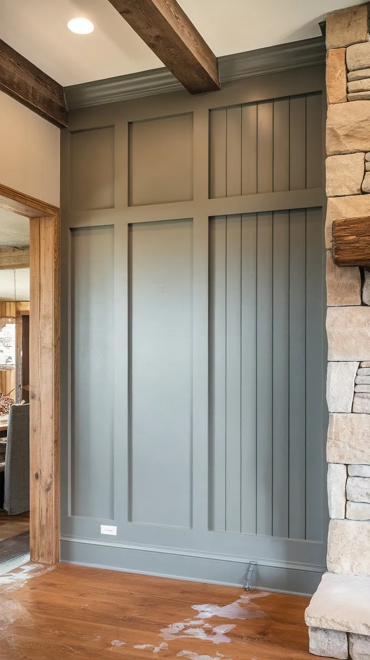 This dining room's transformation is complete!  The new wall, featuring stunning tall wainscoting in a classic board and batten style, elevates the rustic charm.  We're obsessed with this DIY wainscoting project – the perfect example of how wainscoting styles can completely change a space.  Imagine this same wainscoting bathroom or even in another room remodeling project!