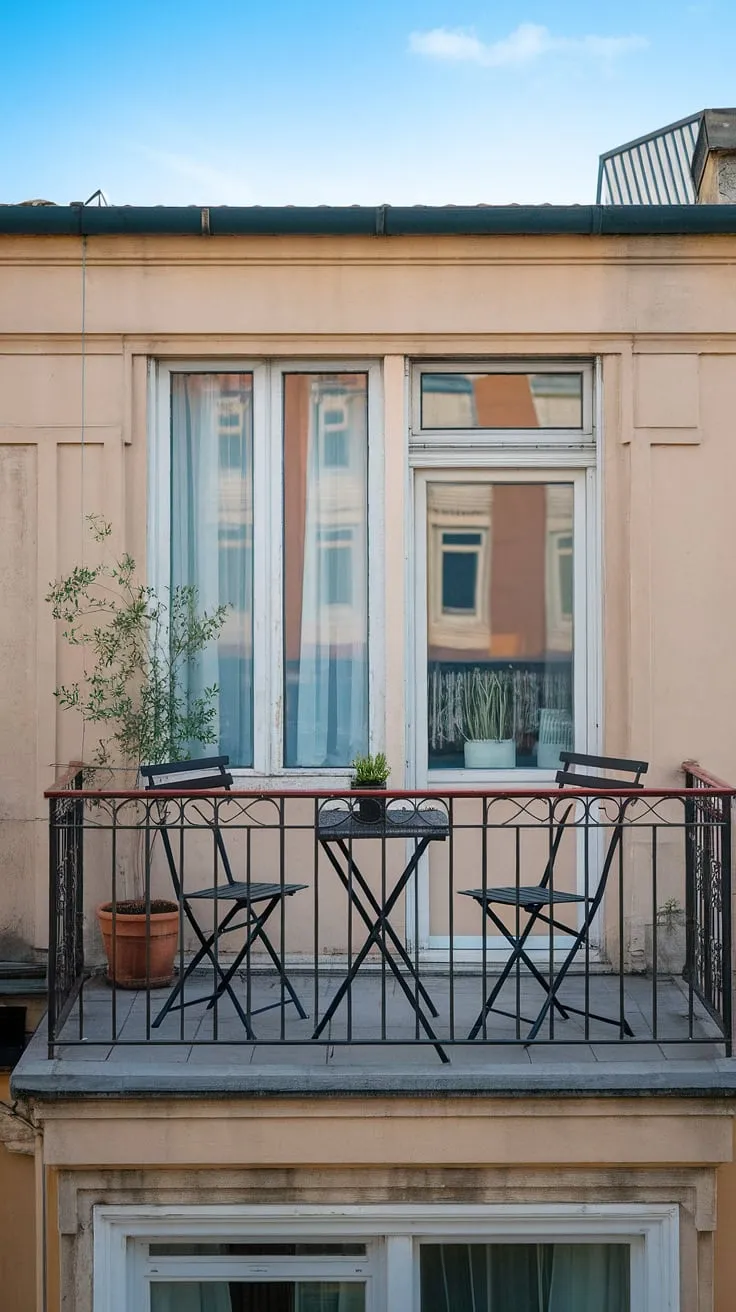 Maximize your space with this inspiring terrace apartment and its small balcony decor. This apartment terrace design offers practical balcony ideas and demonstrates how to decorate a small balcony effectively. The furniture for small balconies is perfectly scaled, creating a cozy small balcony setup. Explore these small porch ideas and creative balcony ideas for your own terrace apartment ideas and balcony designs. The image showcases how even a small balcony can be a stylish and functional extension of your living space.
