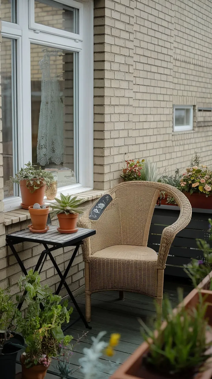 This small balcony decor perfectly complements my terrace apartment. The balcony designs are simple yet effective, showcasing how to decorate a small balcony with limited space. This small balcony setup, featuring a wicker chair and small table, provides a cozy spot to relax. I'm so happy with the results of my apartment terrace design project, which offers plenty of balcony ideas for those with limited outdoor space. Finding the right furniture for small balcony spaces was crucial, and this small porch ideas approach demonstrates how to create a welcoming atmosphere. It's a testament to creative balcony ideas and offers inspiration for terrace apartment ideas.