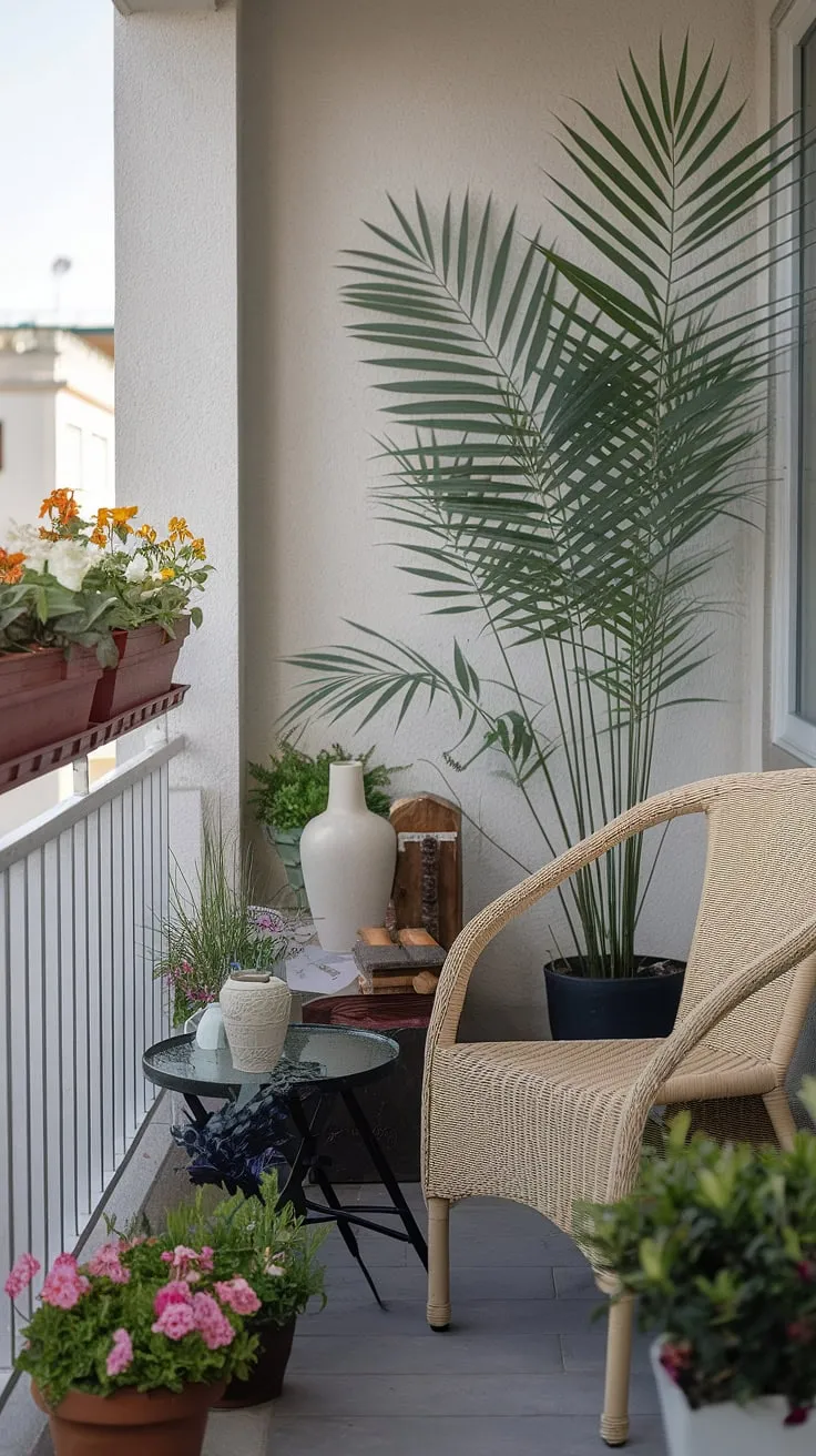 Maximize your terrace apartment's limited space with clever balcony designs. This small balcony setup proves that even a small balcony can be a stylish retreat, offering practical small porch ideas and inspiring balcony ideas for your apartment terrace design. Learn how to decorate a small balcony with this furniture for small balcony inspiration.