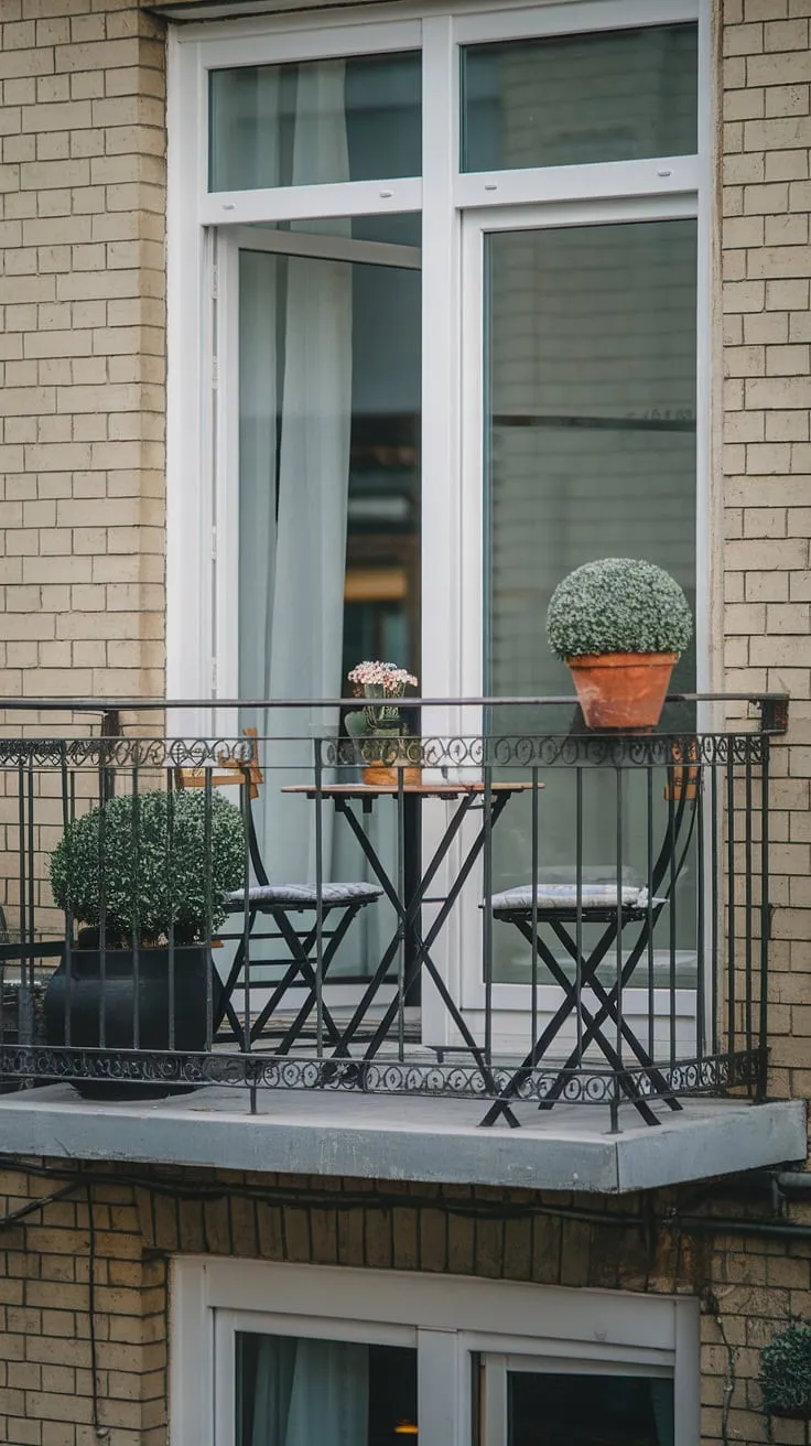 Maximize your space with this inspiring small balcony decor in a terrace apartment. This apartment terrace design demonstrates how to decorate a small balcony, utilizing furniture for small balcony spaces to create a cozy and functional area. The balcony designs and small porch ideas shown here offer creative balcony ideas for those with limited outdoor space. This small balcony setup is a testament to the potential of even the smallest terrace apartment ideas.