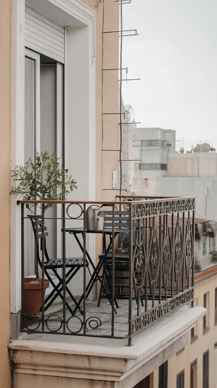 This terrace apartment boasts a charming small balcony, showcasing clever small balcony decor and apartment terrace design. The small balcony setup, featuring furniture for small balcony spaces, maximizes the limited area. This is a perfect example of balcony ideas and balcony designs, offering inspiration for small porch ideas and creative balcony ideas. Learn how to decorate a small balcony with this inspiring small balcony setup.