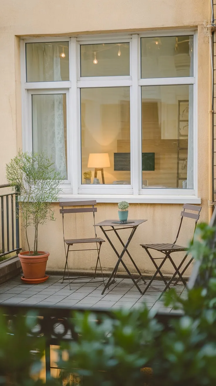 Transform your terrace apartment with inspiring balcony ideas. This small balcony setup showcases how to decorate a small balcony, offering small porch ideas and furniture for small balcony solutions. Discover more terrace apartment ideas and balcony designs.