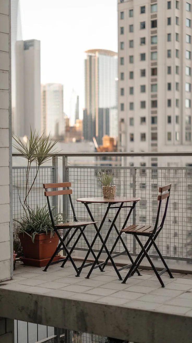 Maximize your urban living with this inspiring small balcony setup. This terrace apartment's small balcony decor is a masterclass in balcony ideas, showcasing how to decorate a small balcony with limited space. The simple yet stylish furniture for small balconies, combined with a touch of greenery, creates a relaxing retreat. This apartment terrace design offers practical small porch ideas and creative balcony ideas for those seeking balcony designs for their terrace apartment. Explore these terrace apartment ideas and find inspiration for your own urban oasis.