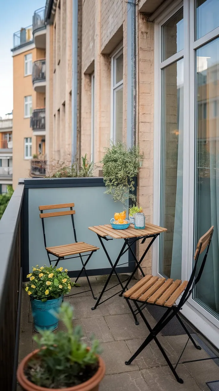 This terrace apartment's small balcony, a perfect example of apartment terrace design, showcases creative balcony ideas and how to decorate a small balcony with the right furniture for small balconies. Small balcony decor doesn't have to be small on style!