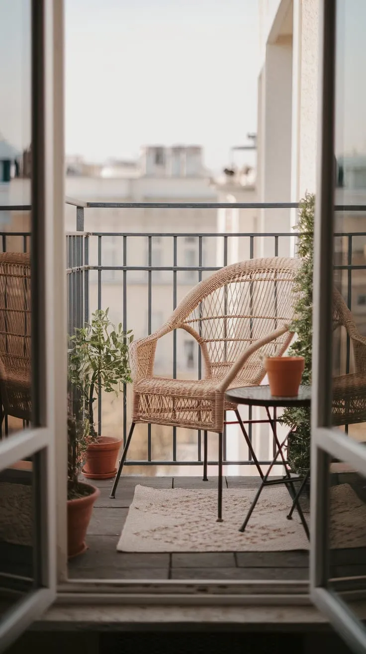 Urban oasis found: This charming terrace balcony, perfect for relaxing evenings, showcases clever small balcony decoration and offers inspiring condo terrace ideas and apartment balcony ideas. Small patio ideas meet big city views.