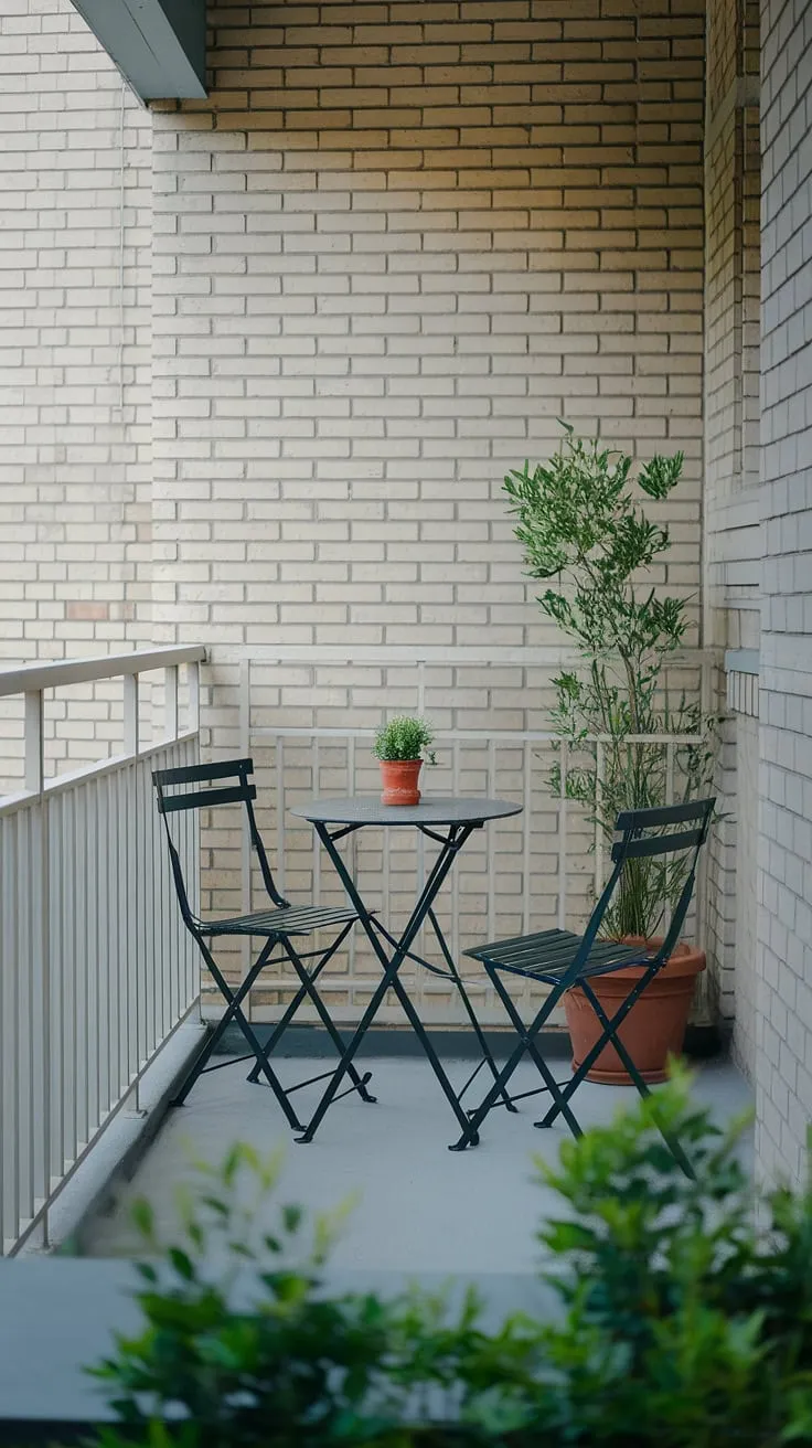 Condo terrace ideas don't get much better than this. Perfect for quiet evenings, this small outdoor balcony showcases clever apartment balcony ideas and small patio ideas for maximizing space and creating a relaxing oasis.