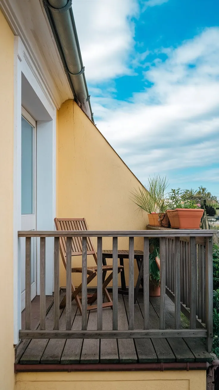 This sunny terrace balcony proves that even small spaces can be havens of tranquility. Explore balcony decorating ideas and outdoor balcony ideas for your own relaxing retreat. Great inspiration for small balcony decoration, apartment balcony ideas, and condo terrace ideas.