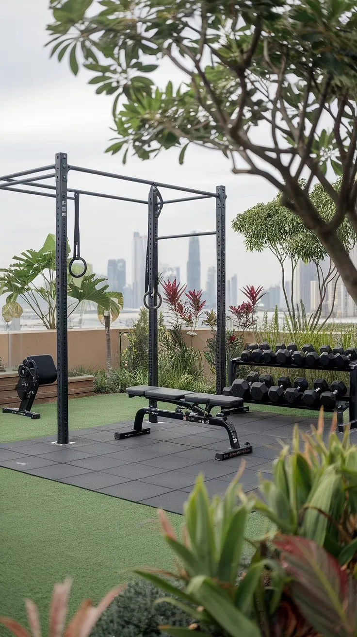 Imagine your own private sanctuary: a rooftop gym where the city skyline meets a vibrant garden. This terrace gym offers the ultimate in outdoor gym design, blending seamlessly with nature.  Find inspiration for your own backyard wellness area with these backyard gym ideas, creating a home gym that's both functional and breathtaking.  Discover the possibilities of terrace gym ideas and garden gym concepts for your outdoor gym ideas.