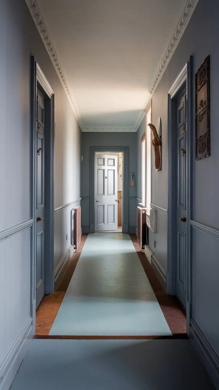 The hallway colours of this Victorian hallway, a soft grey gradient across the floor, speak volumes about the grandeur contained within this Victorian terraced house. A perfect example of refined entrance halls.