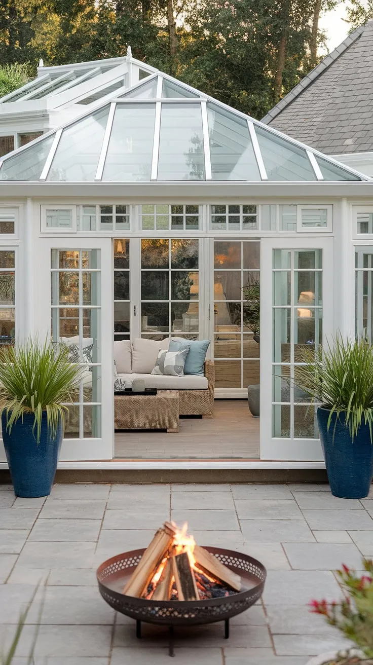 Imagine waking up to sunlight streaming through the glass roof of your modern conservatory. This dream home boasts stunning sunroom designs, a spacious terrace lounge perfect for unwinding, and a captivating backyard patio—the ultimate in sunrooms and outdoor living.  These backyard patio designs complete the picture of serene perfection.