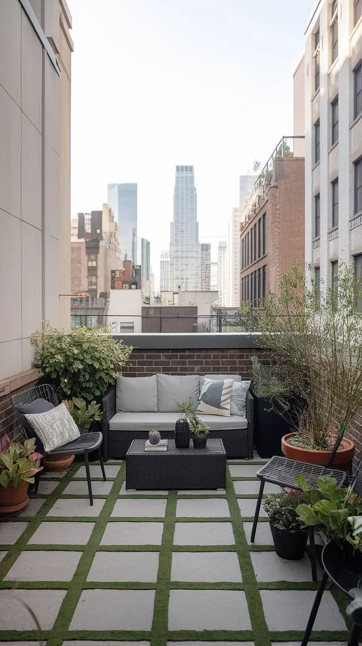 Escape the urban hustle on this peaceful small rooftop terrace. Rooftop garden design at its finest, offering inspiring terrace lounge ideas and small terrace ideas for your own urban rooftop deck. This rooftop flower garden transforms a small rooftop terrace into a tranquil rooftop patio.